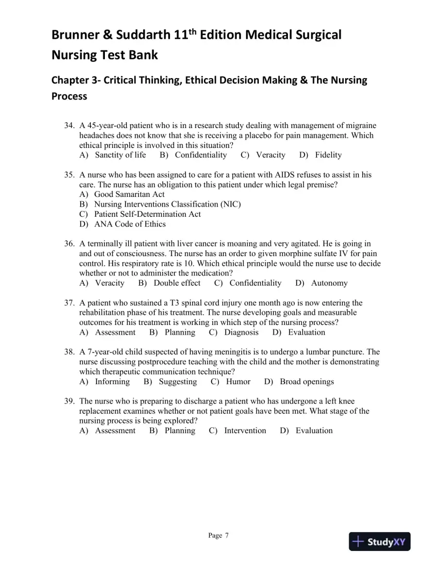 Brunner and Suddarth's Textbook of Medical-Surgical Nursing, 11th Edition (2 Volumes in 1) Test Bank, page 16