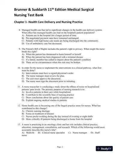 Brunner and Suddarth's Textbook of Medical-Surgical Nursing, 11th Edition (2 Volumes in 1) Test Bank - Page 3 preview image