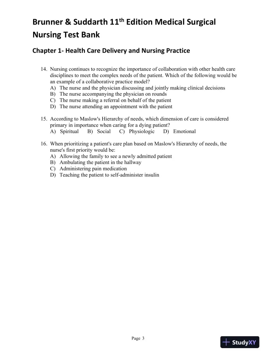 Brunner and Suddarth's Textbook of Medical-Surgical Nursing, 11th Edition (2 Volumes in 1) Test Bank, page 4