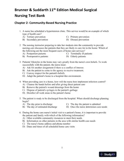 Brunner and Suddarth's Textbook of Medical-Surgical Nursing, 11th Edition (2 Volumes in 1) Test Bank - Page 6 preview image