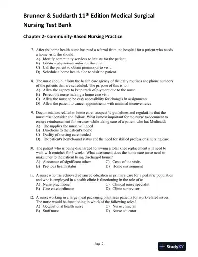 Brunner and Suddarth's Textbook of Medical-Surgical Nursing, 11th Edition (2 Volumes in 1) Test Bank - Page 7 preview image