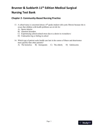 Brunner and Suddarth's Textbook of Medical-Surgical Nursing, 11th Edition (2 Volumes in 1) Test Bank - Page 8 preview image