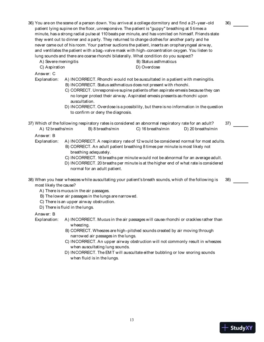 Emergency Care (EMT), 13th Edition Test Bank, page 31