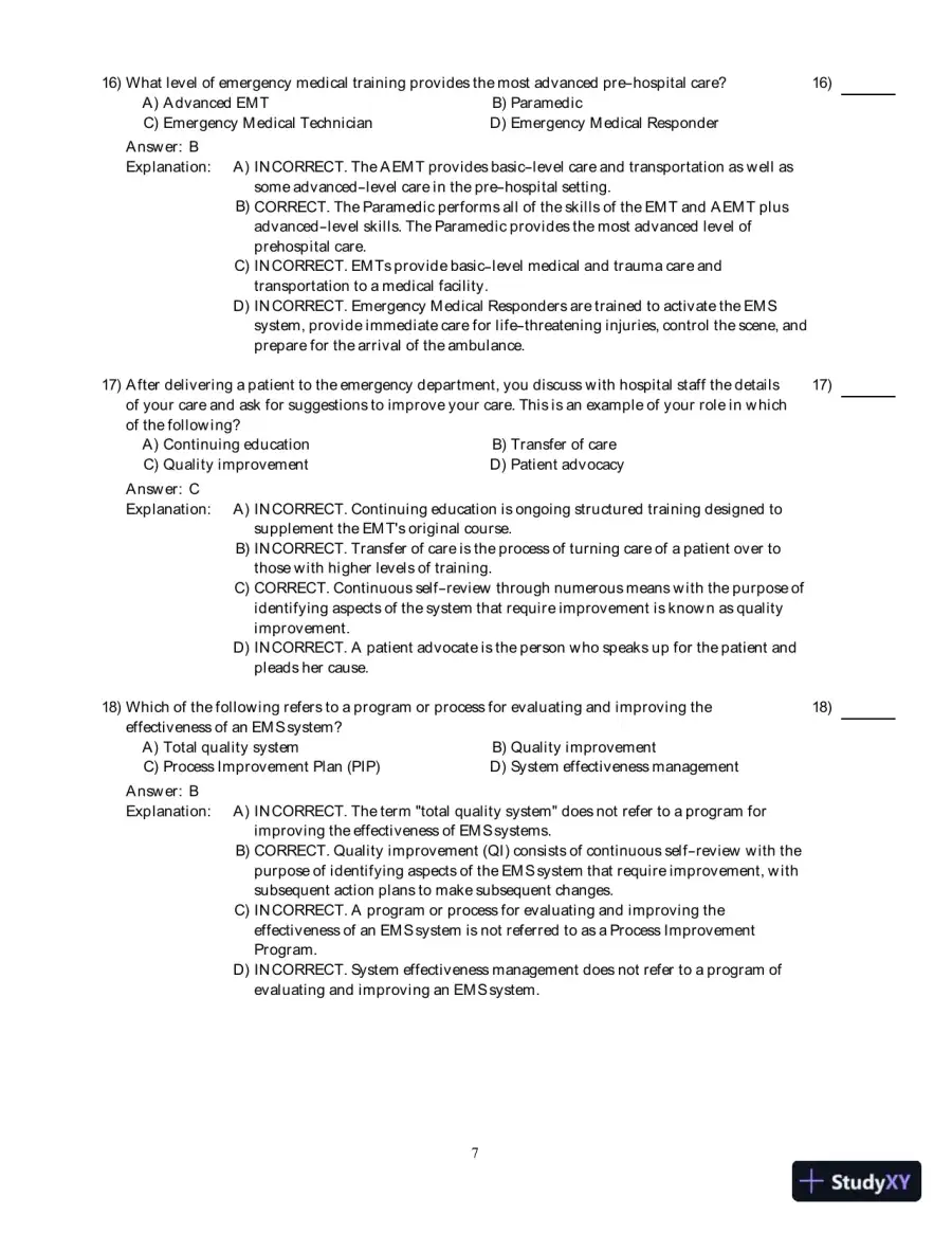 Emergency Care (EMT), 13th Edition Test Bank, page 8