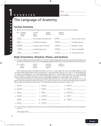 Solution Manual for Laboratory Manual for Anatomy and Physiology, 6th Edition - Page 3 preview image