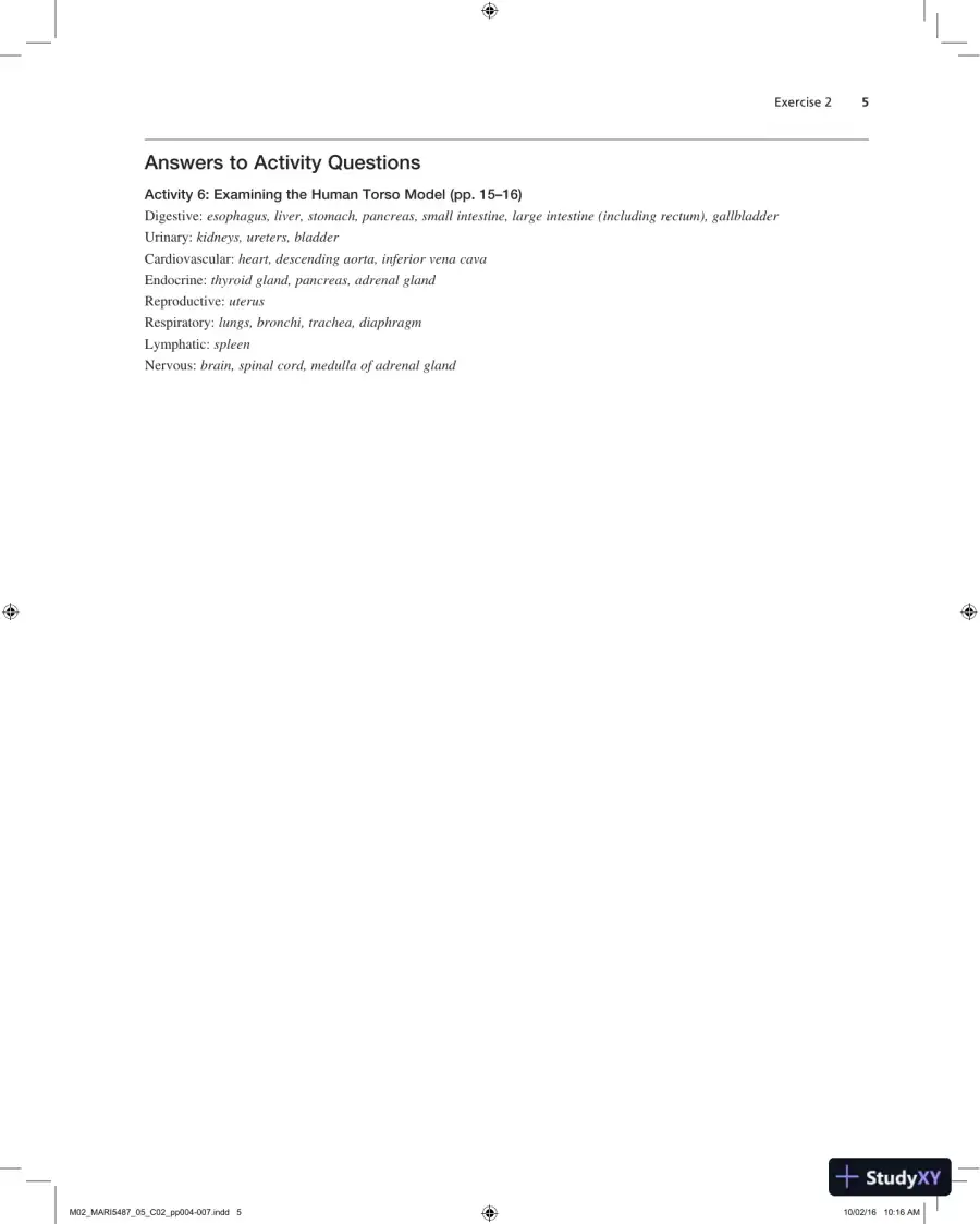Solution Manual for Laboratory Manual for Anatomy and Physiology, 6th Edition, page 6