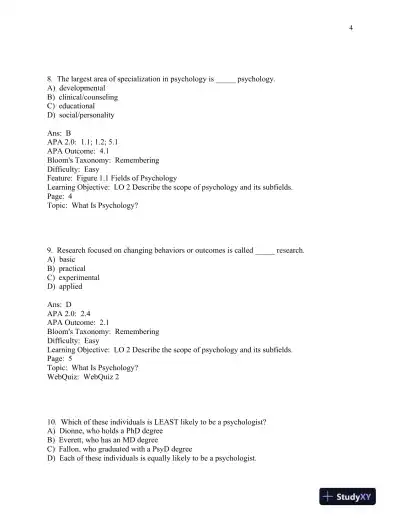 Scientific American: Psychology 1st Edition Test Bank - Page 5 preview image