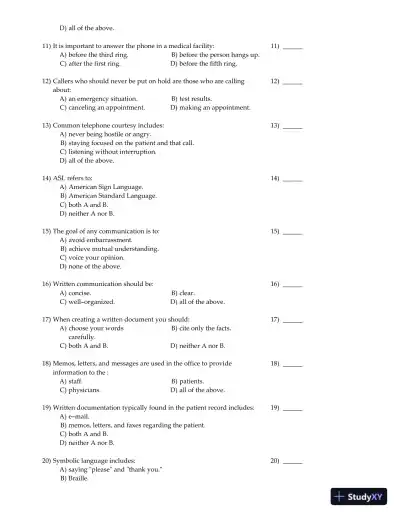 Clinical Medical Assisting: Foundations and Practice 1st Edition Test Bank - Page 10 preview image