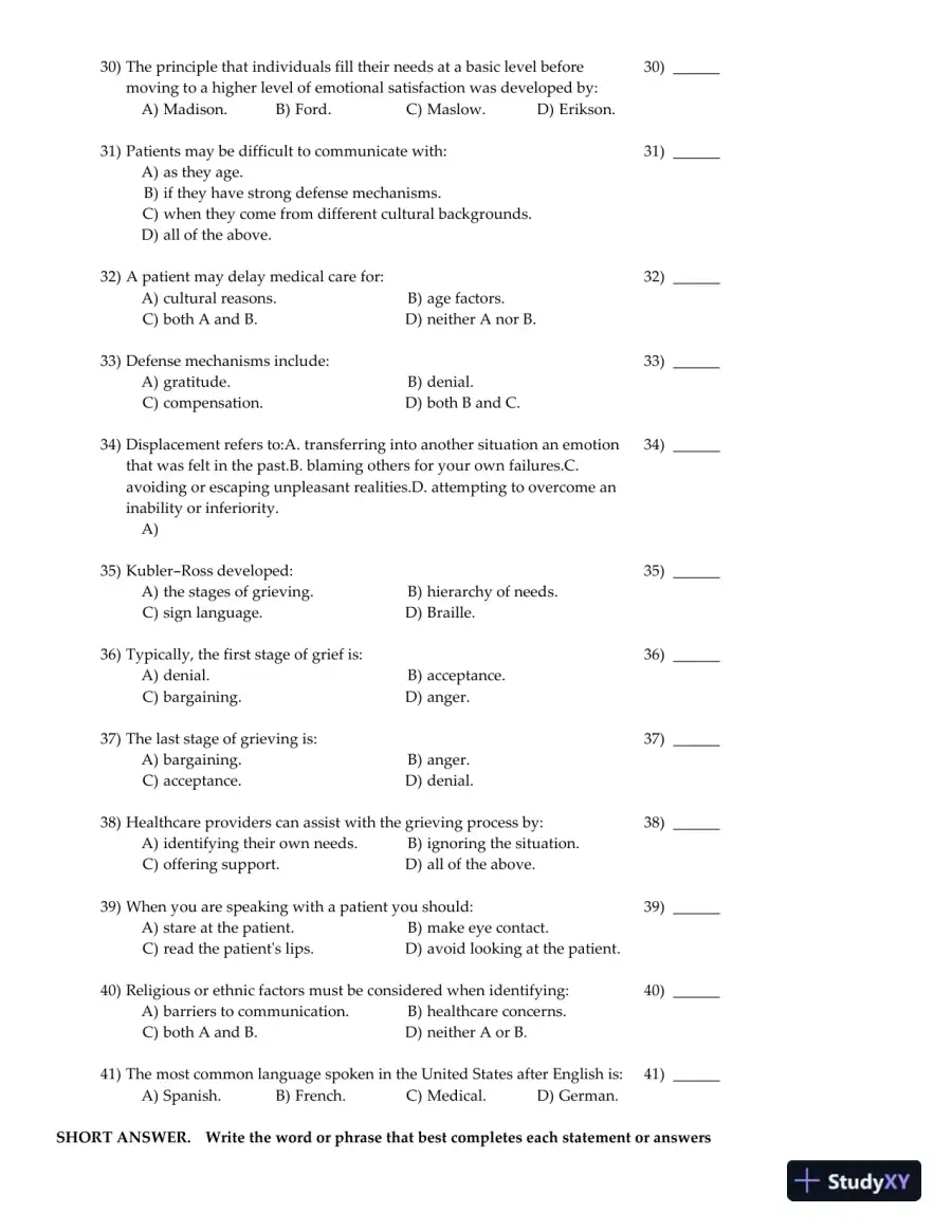 Clinical Medical Assisting: Foundations and Practice 1st Edition Test Bank, page 12