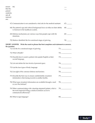 Clinical Medical Assisting: Foundations and Practice 1st Edition Test Bank - Page 15 preview image
