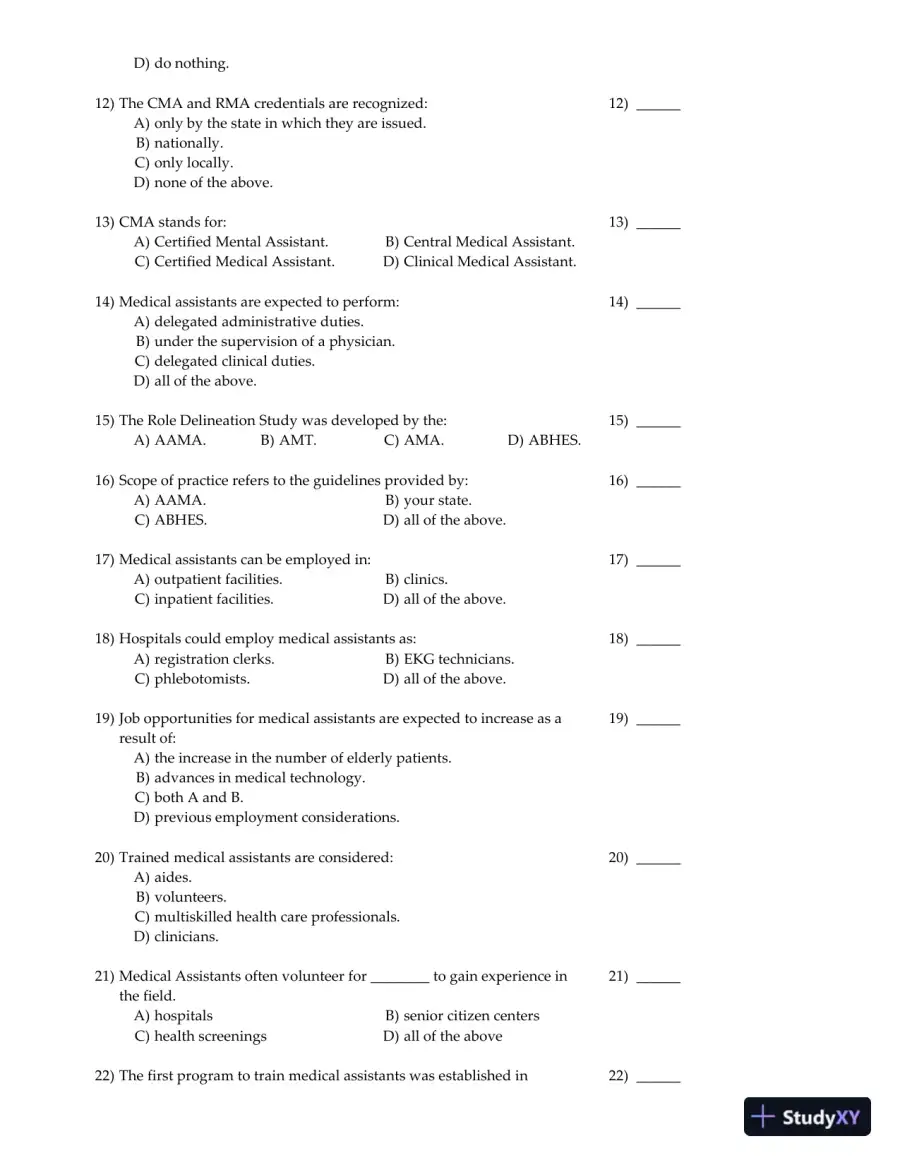 Clinical Medical Assisting: Foundations and Practice 1st Edition Test Bank, page 3