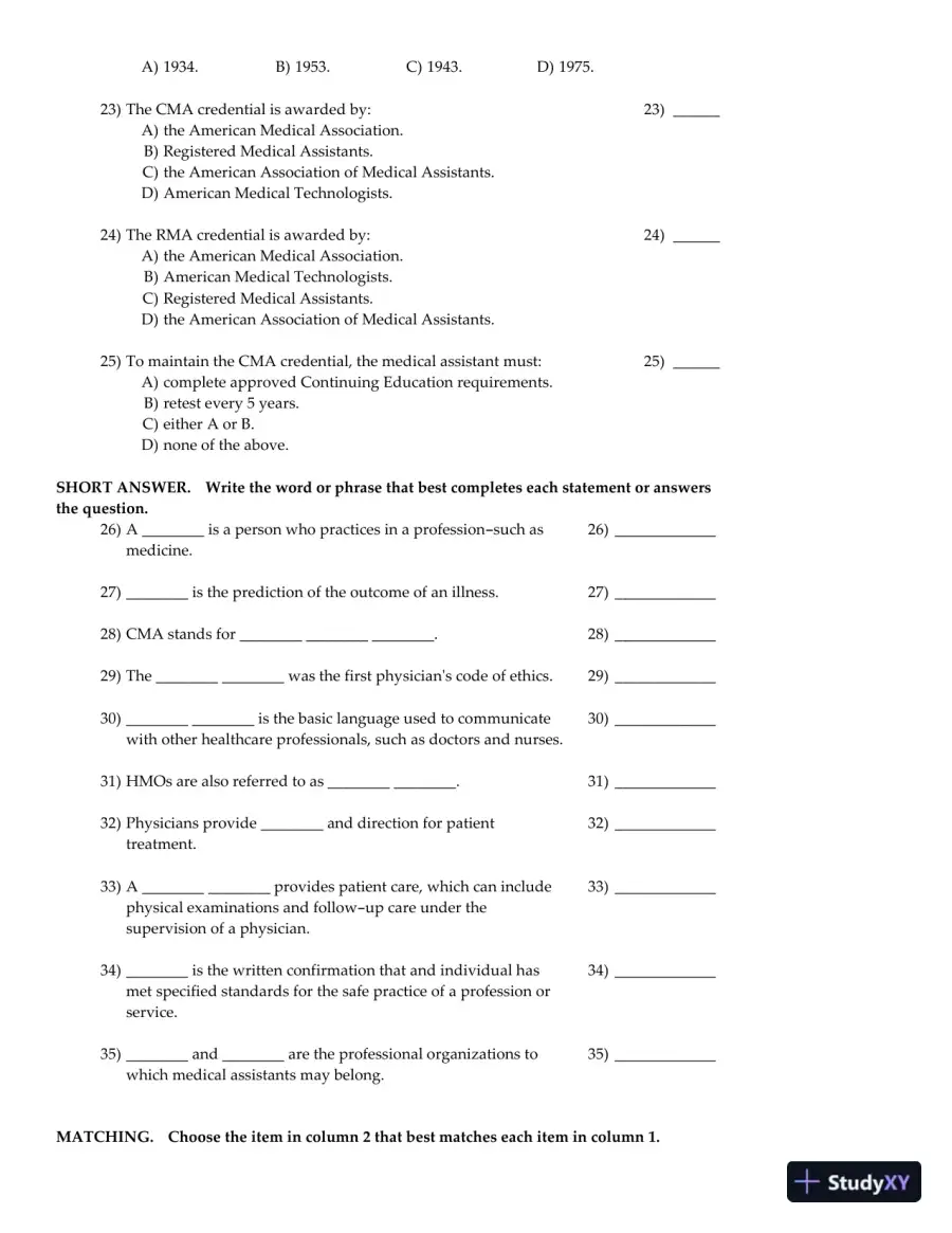 Clinical Medical Assisting: Foundations and Practice 1st Edition Test Bank, page 4