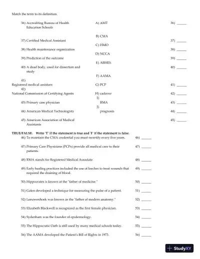 Clinical Medical Assisting: Foundations and Practice 1st Edition Test Bank - Page 5 preview image