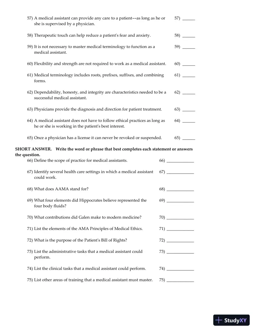 Clinical Medical Assisting: Foundations and Practice 1st Edition Test Bank, page 6