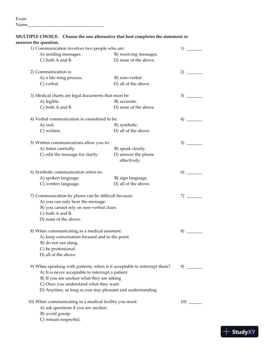 Clinical Medical Assisting: Foundations and Practice 1st Edition Test Bank, page 9