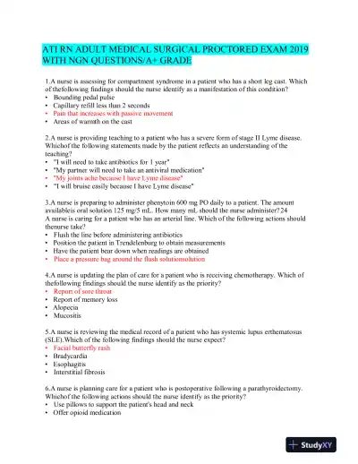 2019 ATI RN Proctored Exam with Answers (87 Solved Questions) - Page 1 preview image