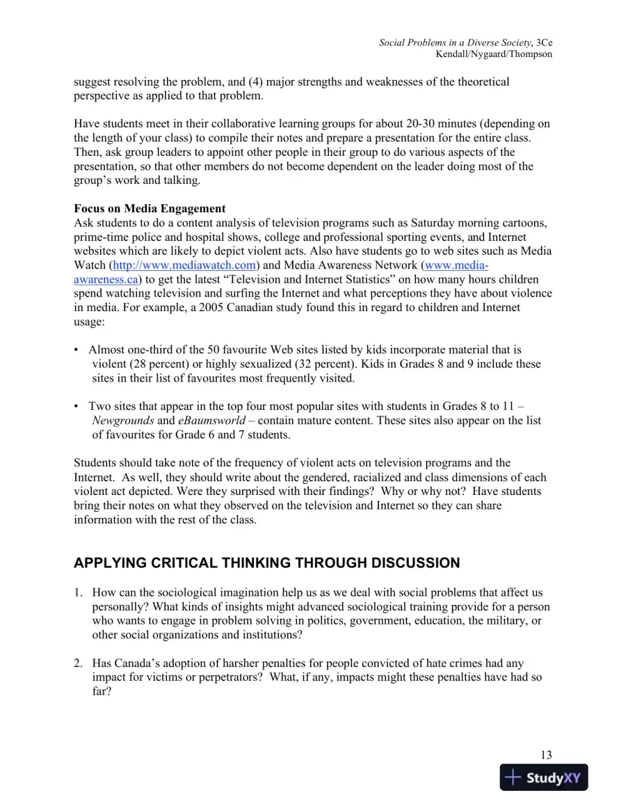 Social Problems In A Diverse Society, Third Canadian Edition Solution Manual, page 15