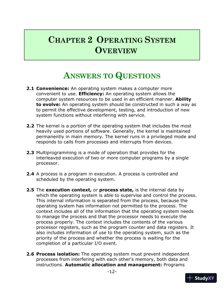 Solution Manual for Operating Systems: Internals and Design Principles, 9th Edition, page 11