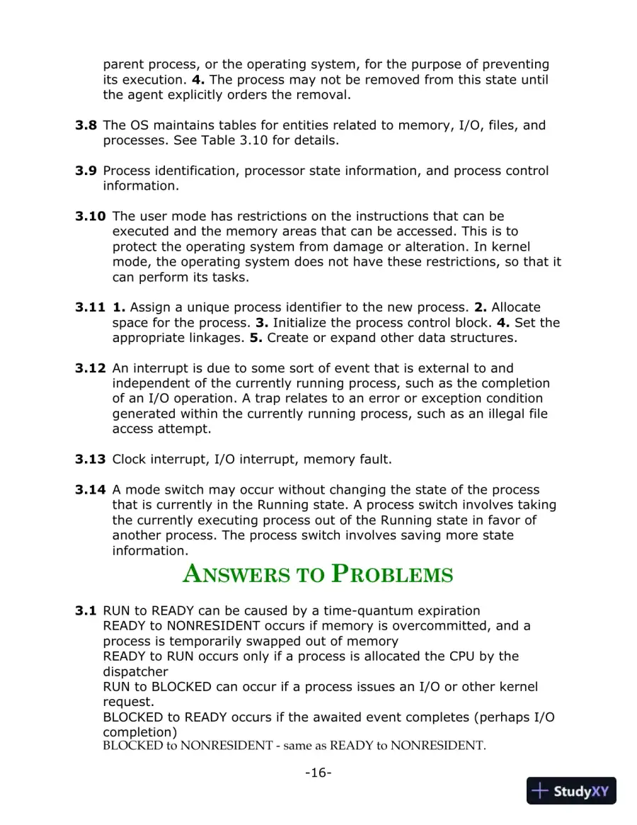 Solution Manual for Operating Systems: Internals and Design Principles, 9th Edition, page 15