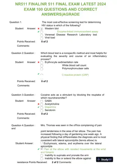 2024 NR511 Clinical Analysis Final Exam With Answers (99 Solved Questions) - Page 1 preview image