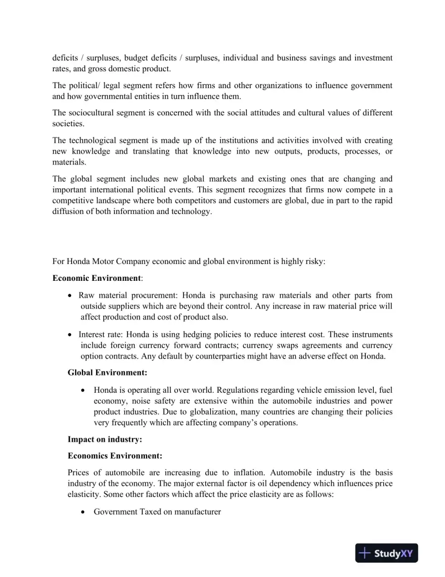 Assignment 2 External and Internal Environment Honda Motor Co, page 3