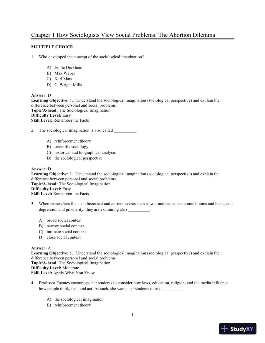 Test Bank for Social Problems: A Down-to-Earth Approach, 13th Edition, page 4