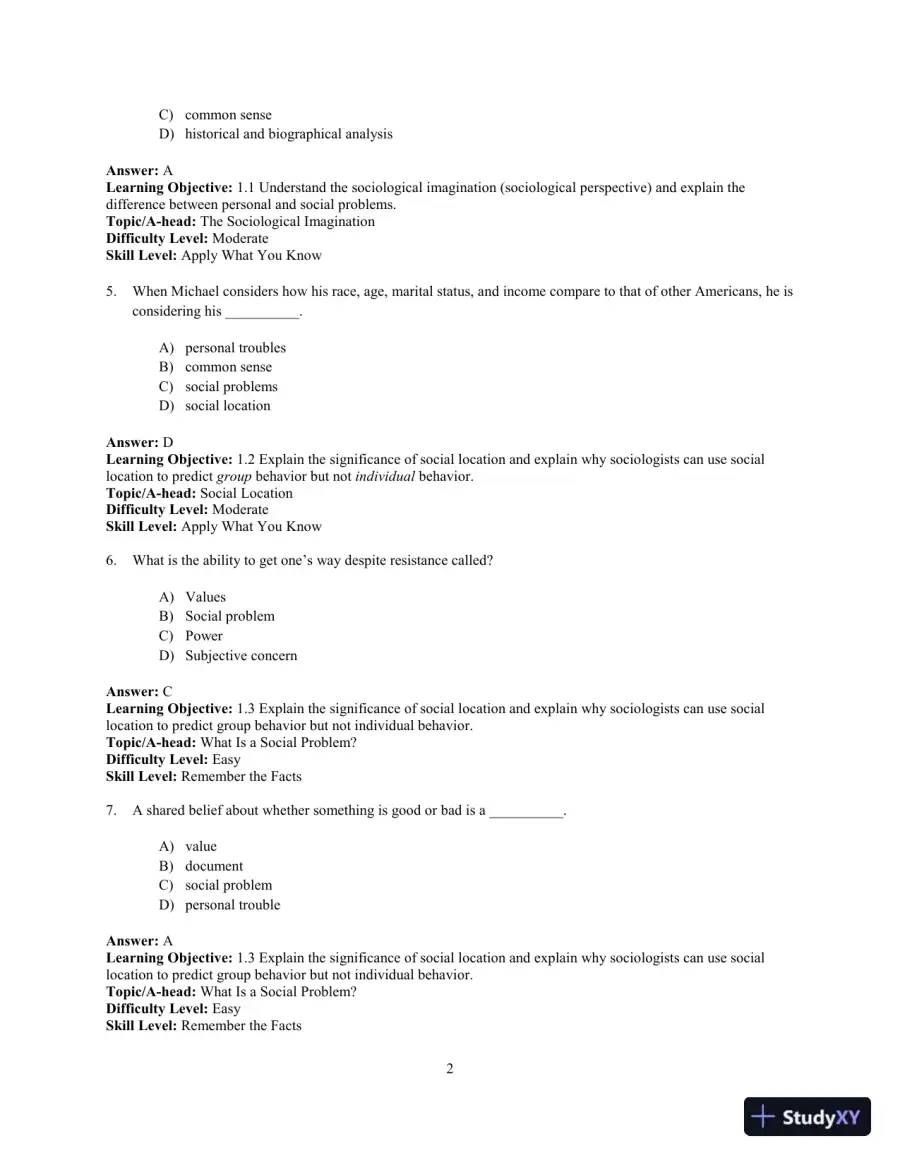 Test Bank for Social Problems: A Down-to-Earth Approach, 13th Edition, page 5