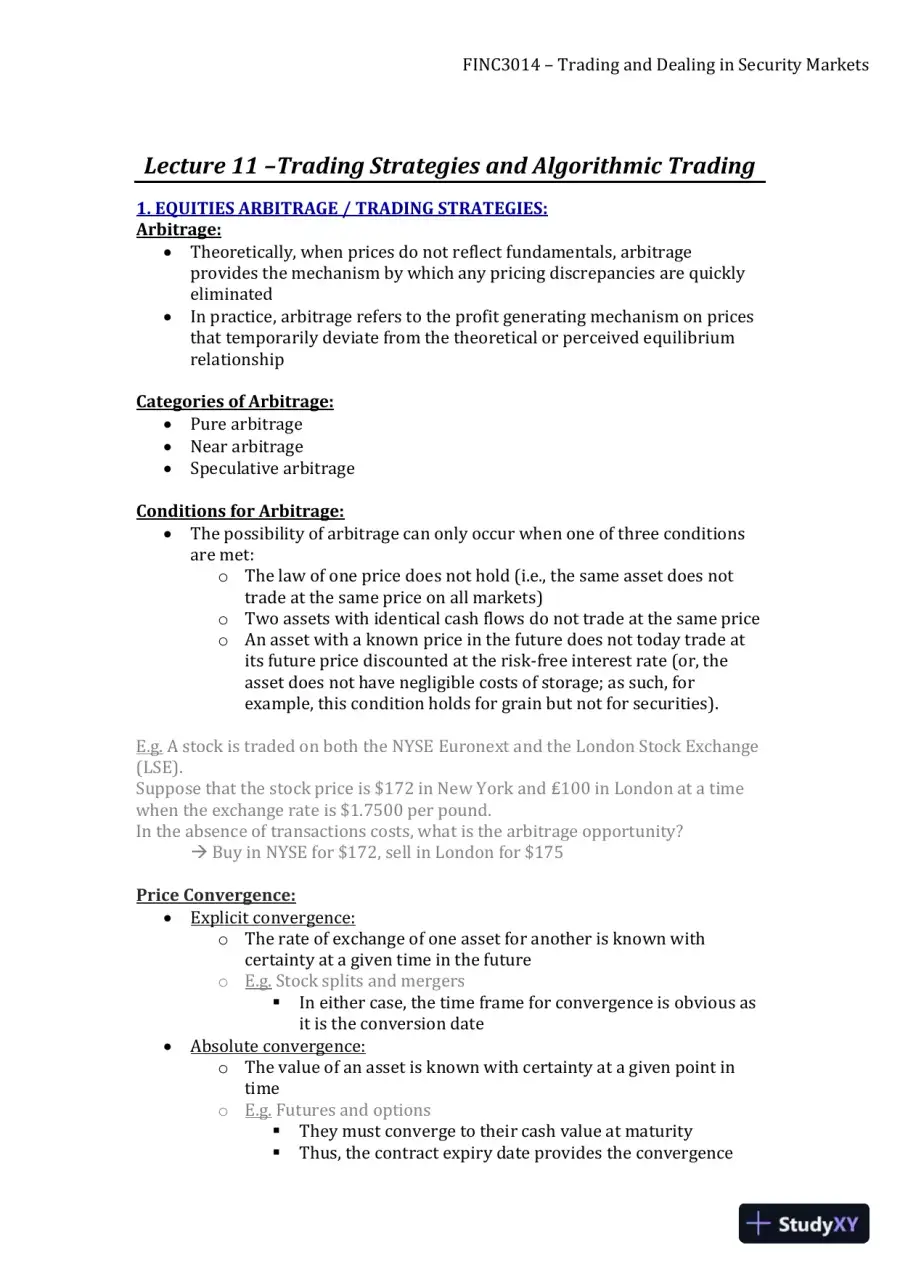 FINC3014 � Trading and Dealing in Security Markets, page 3