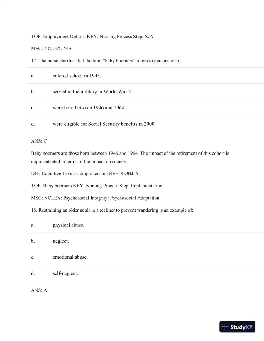 Test Bank For Basic Geriatric Nursing, 5e (Wold, Basic Geriatric Nursing), 5th Edition, page 11