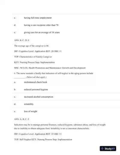 Test Bank For Basic Geriatric Nursing, 5e (Wold, Basic Geriatric Nursing), 5th Edition - Page 16 preview image