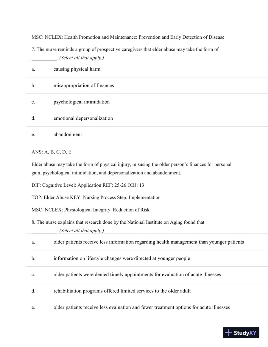 Test Bank For Basic Geriatric Nursing, 5e (Wold, Basic Geriatric Nursing), 5th Edition, page 17