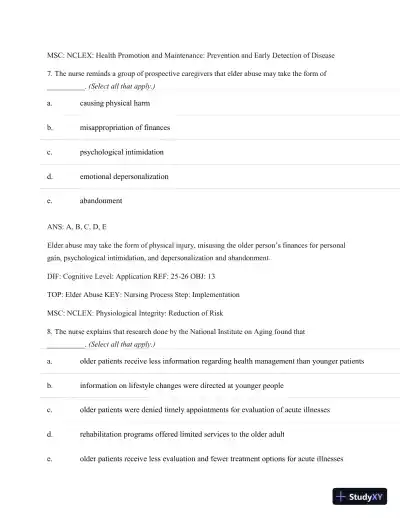 Test Bank For Basic Geriatric Nursing, 5e (Wold, Basic Geriatric Nursing), 5th Edition - Page 17 preview image