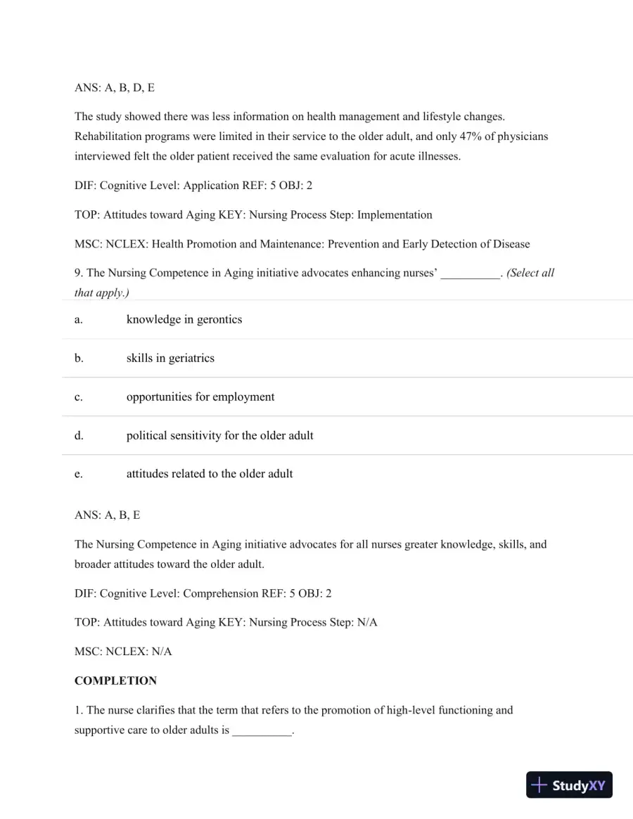Test Bank For Basic Geriatric Nursing, 5e (Wold, Basic Geriatric Nursing), 5th Edition, page 18
