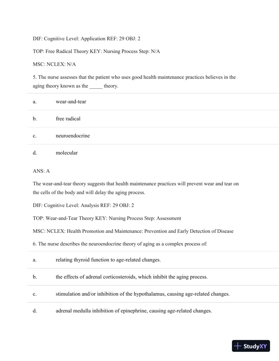 Test Bank For Basic Geriatric Nursing, 5e (Wold, Basic Geriatric Nursing), 5th Edition, page 22