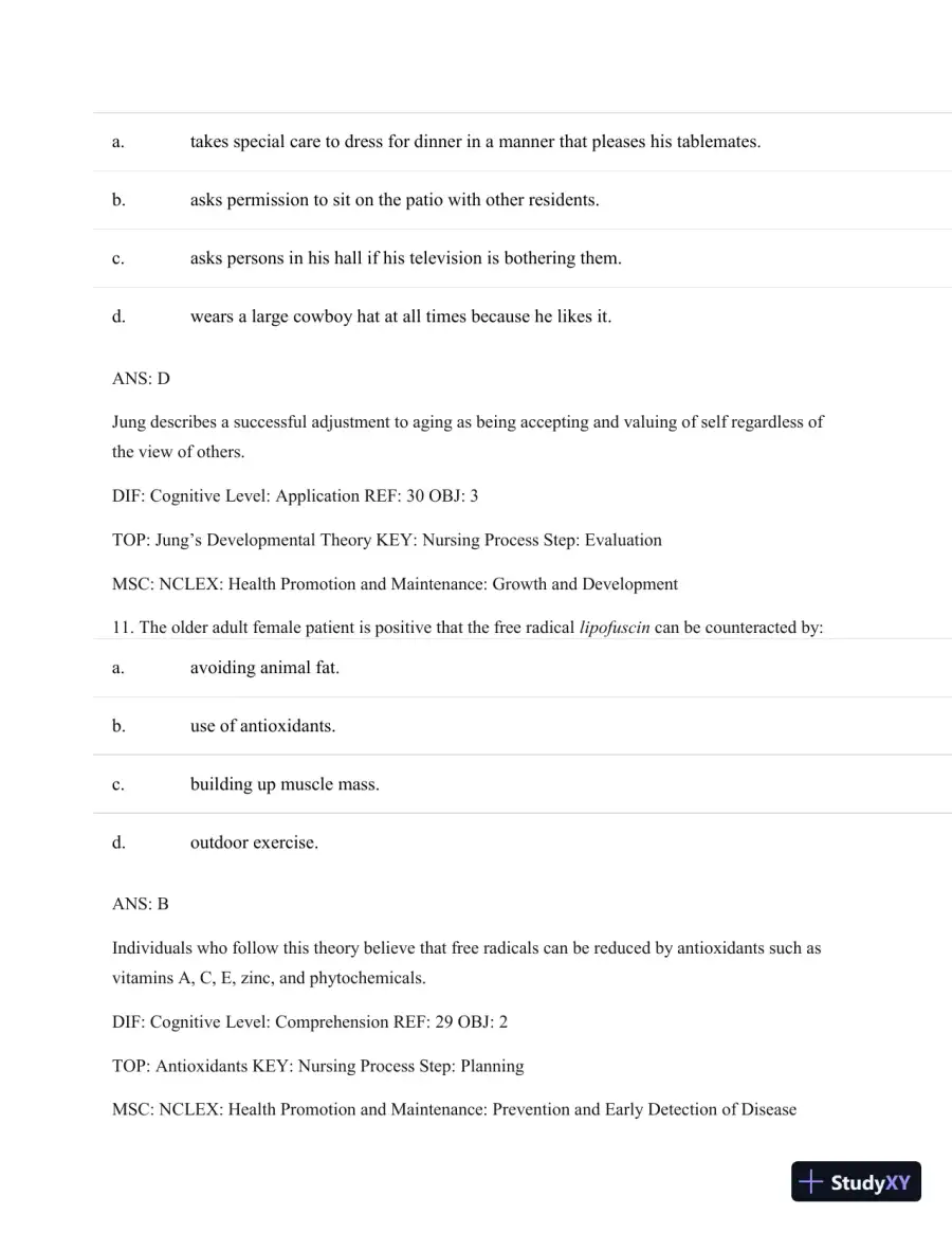 Test Bank For Basic Geriatric Nursing, 5e (Wold, Basic Geriatric Nursing), 5th Edition, page 25