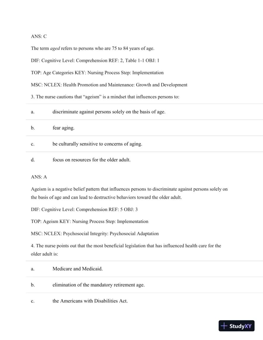 Test Bank For Basic Geriatric Nursing, 5e (Wold, Basic Geriatric Nursing), 5th Edition, page 3