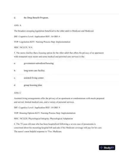 Test Bank For Basic Geriatric Nursing, 5e (Wold, Basic Geriatric Nursing), 5th Edition - Page 4 preview image