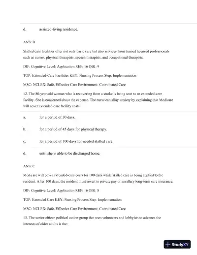 Test Bank For Basic Geriatric Nursing, 5e (Wold, Basic Geriatric Nursing), 5th Edition - Page 8 preview image