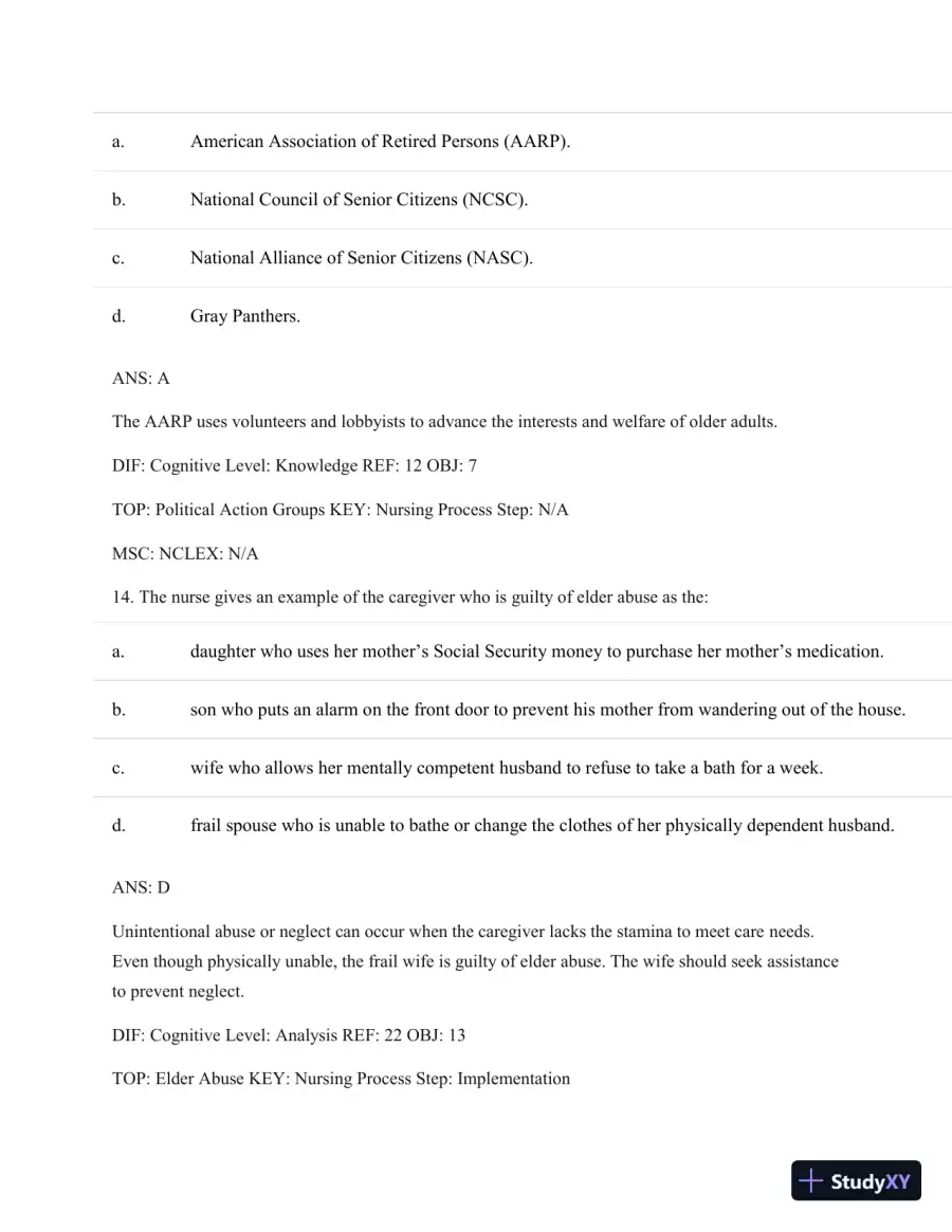 Test Bank For Basic Geriatric Nursing, 5e (Wold, Basic Geriatric Nursing), 5th Edition, page 9