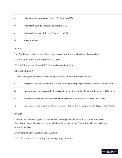 Test Bank For Basic Geriatric Nursing, 5e (Wold, Basic Geriatric Nursing), 5th Edition - Page 9 preview image