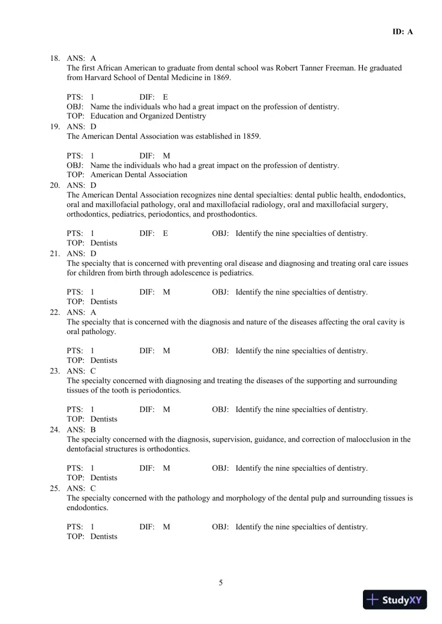 Dental Assisting: A Comprehensive Approach 5th Edition Test Bank, page 11