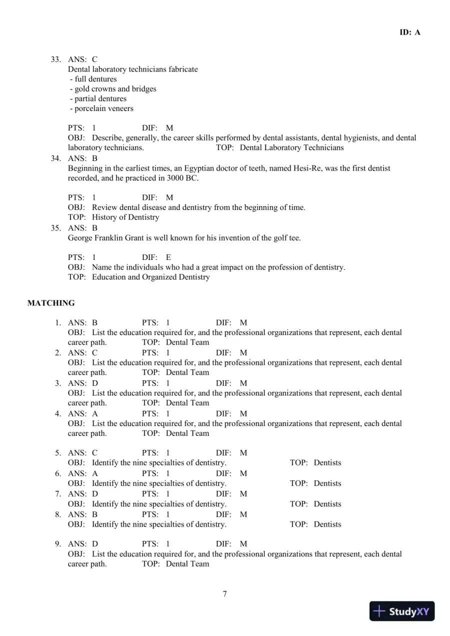 Dental Assisting: A Comprehensive Approach 5th Edition Test Bank, page 13