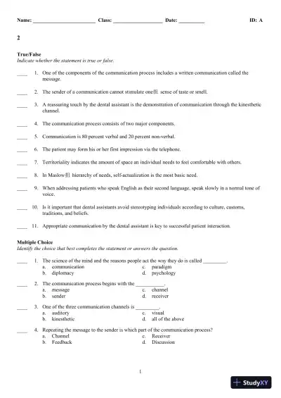 Dental Assisting: A Comprehensive Approach 5th Edition Test Bank - Page 15 preview image