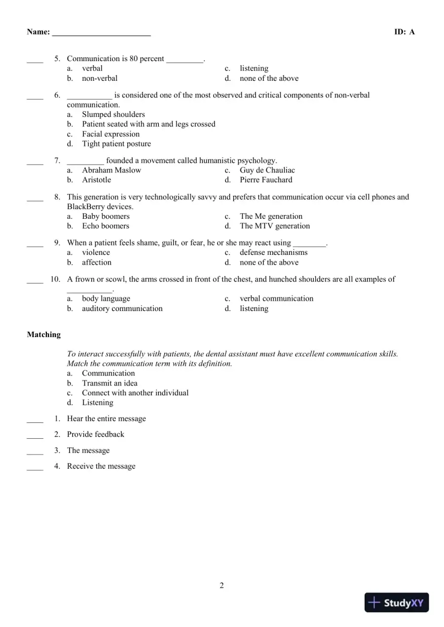 Dental Assisting: A Comprehensive Approach 5th Edition Test Bank, page 16