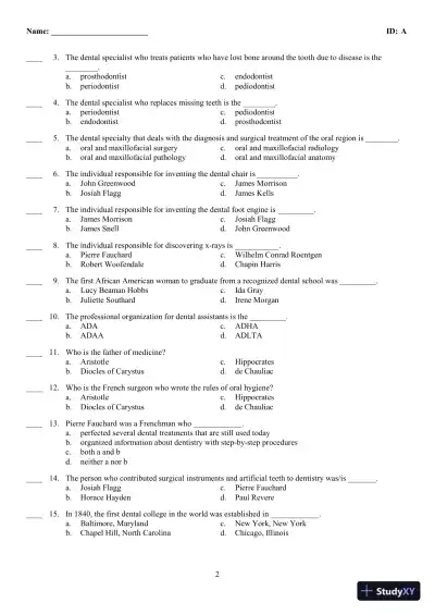 Dental Assisting: A Comprehensive Approach 5th Edition Test Bank - Page 3 preview image