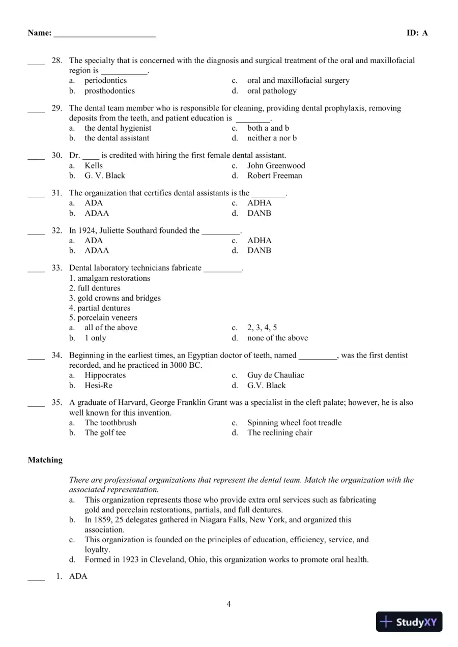 Dental Assisting: A Comprehensive Approach 5th Edition Test Bank, page 5