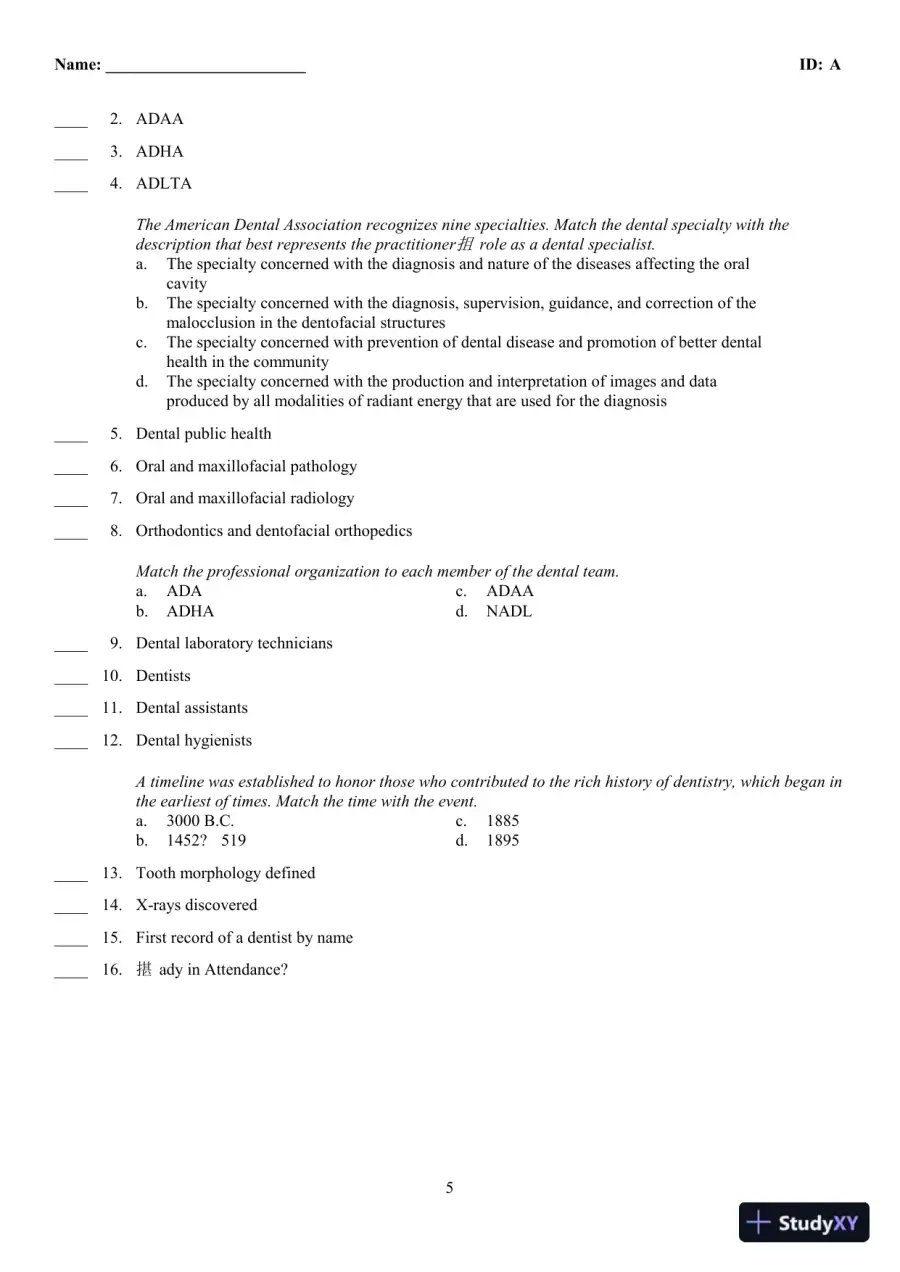 Dental Assisting: A Comprehensive Approach 5th Edition Test Bank, page 6