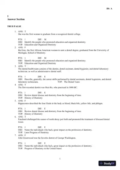 Dental Assisting: A Comprehensive Approach 5th Edition Test Bank - Page 7 preview image