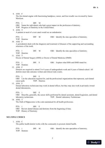 Dental Assisting: A Comprehensive Approach 5th Edition Test Bank - Page 8 preview image