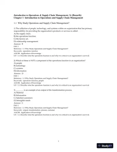 Test Bank for Introduction to Operations and Supply Chain Management, 5th Edition - Page 3 preview image
